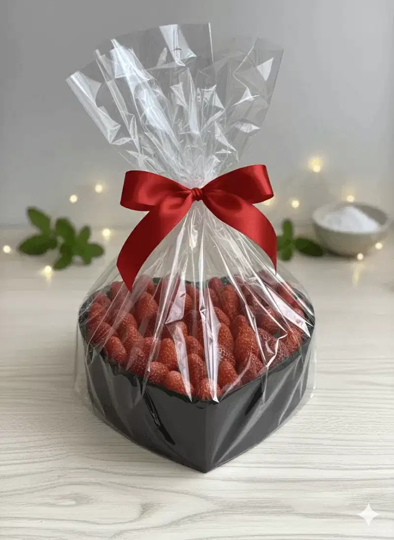Premium Siyah Kalp Kutuda Taze Çilek Aranjmanı